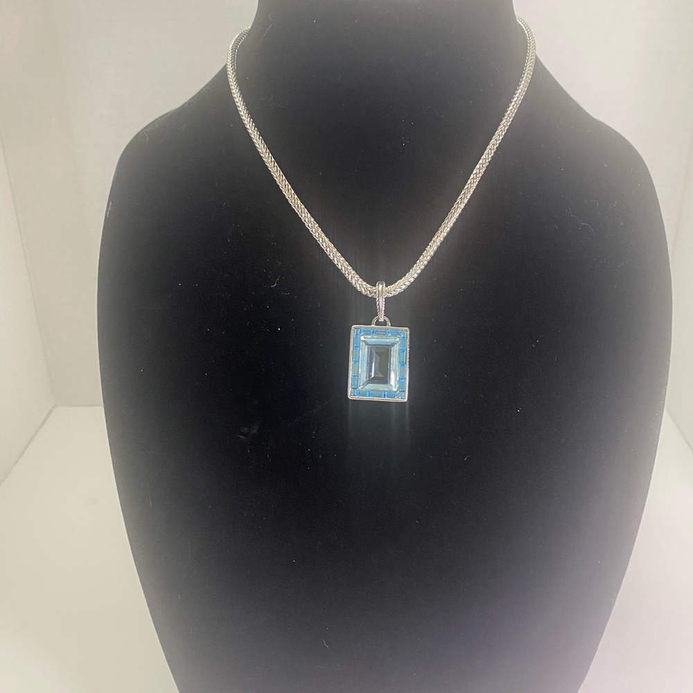 💍💎 SALE Stunning Swarovski Blue Crystal Pendant Necklace thick silver rope chain